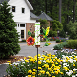 Pluviomètre décoratif Colibri de jardin Piquet en métal à énergie solaire Compteur de pluie extérieur - Product Image 1