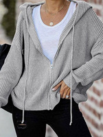 Cardigan long en tricot à capuche décontracté pour femmes avec fermeture éclair pour l'automne