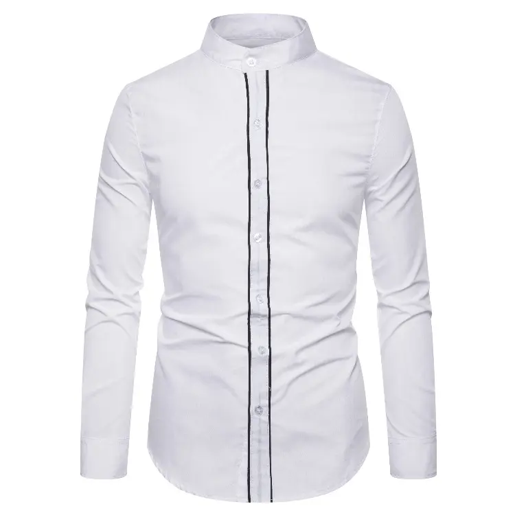 Fashion Mandarin Collar Men Shirt Slim Fit Long Sleeve Banded Collar Solid Dress Shirts For Men