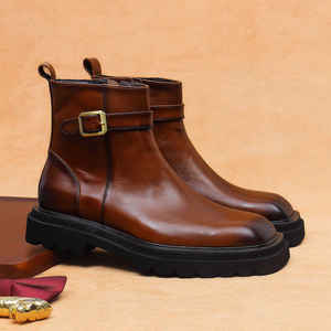 Nouvelles Bottes Classiques de Designer pour Hommes en Cuir Véritable Automne Hiver 2025 – Confortables, Imperméables, Antidérapantes, à Enfiler, pour le Travail - Product Image 1