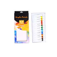 Bonne qualité, vente en gros, 12 couleurs, tube en aluminium non toxique, ensemble de peinture acrylique d'artiste, boîte couleurs de peinture
