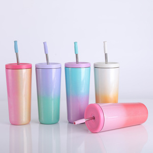 <span class=keywords><strong>Amazon</strong></span> Offre Spéciale dégradé de couleur arc-en-ciel en acier inoxydable <span class=keywords><strong>thermos</strong></span> tasse à <span class=keywords><strong>café</strong></span> isolée sous vide à double paroi avec paille - Product Image 4