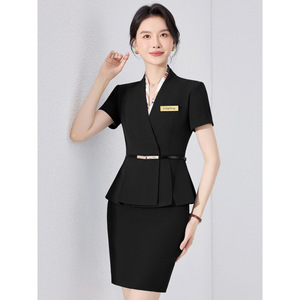 Women's Professional Summer Suit Short Sleeve Elegant Style For Hotel Reception <b>Work</b> Uniform - Product Image 3