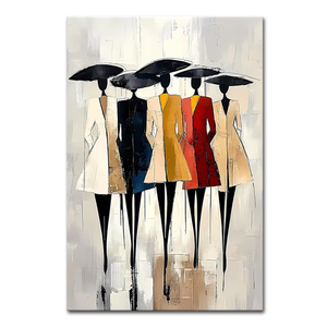 Hand Painted Grey Beige Black <strong>Women</strong> With Unbralle Canvas Artwork Special Design Decor Gray Red People Walking <strong>Oil</strong> <strong>Painting</strong> - Product Image 1