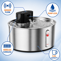 Fontaine à eau rechargeable pour animaux de compagnie 3,2 L, distributeur d'eau sans fil pour chat, acier inoxydable 304, commande tactile, fontaine à eau silencieuse