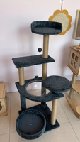 Arbre à chat multi-niveaux écologique, compact, avec griffoir en sisal, perchoir en peluche, boule suspendue, meuble pour animaux en MDF