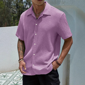 Colección de verano 2025 para hombre, camisa de punto de algodón 100%, Color sólido, manga corta, abotonada, transpirable y lista para venta al por mayor - Product Image 2