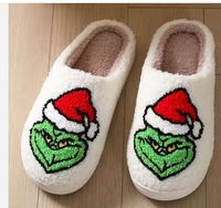 Vente en gros Rts pantoufles personnalisées pour la maison mignon dessin animé cadeau de Noël Grinch visage pantoufles modèles chambre à coucher unisexe maison fourrure pantoufles