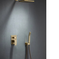 Robinet de baignoire thermostatique à double poignée pour salle de bain, ensemble de robinets de douche en laiton doré