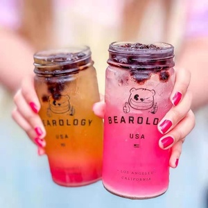 แก้วบับเบิ้ลและนมชา,ขวดโหลแก้วมีฝาปิดแบบฟางพิมพ์โลโก้ได้ตามต้องการขนาด500มล. 16ออนซ์ - Product Image 3