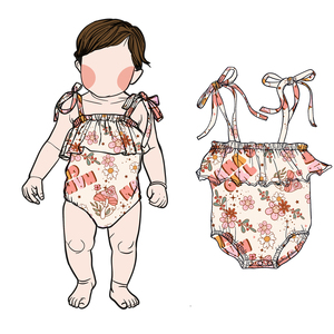 Ga-16 Stock Baby Hawaii Pelele de encaje de doble capa para niñas, estampado, de algodón/fibra de bambú, talla grande, tejido, con tirantes ajustables tipo halter - Product Image 3