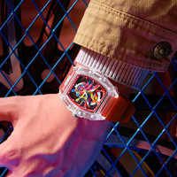 Reloj de Cuarzo de Silicona para Hombre, Diseño Transparente con Forma de Barril de Vino, Esfera con Indicadores, Resistente al Agua 30M, 47mm