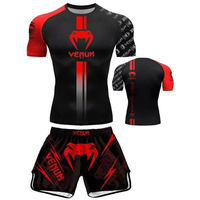Ensemble de sport de boxe, combinaison de combat Sanda/MMA/UFC, haut à manches courtes, short, tenue d'entraînement - Ensemble tendance de fitness deux pièces (polyester)