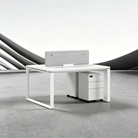 Poste de travail modulaire pour 2 personnes avec écran de séparation et armoire mobile pour bureau du personnel