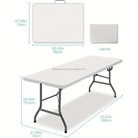 Table pliante 6 pieds, robuste, portable, pour intérieur et extérieur, idéale pour les fêtes, le camping et les barbecues, pliable en deux pour un rangement facile