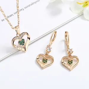 list american oro laminado 18k gold plated heart pendant earring and necklace trendy cute jewelry set for girls women