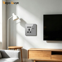 Prise électrique industrielle de luxe en verre trempé gris, prise britannique 13A, double prise à 5 broches avec interrupteur et prise murale USB-C