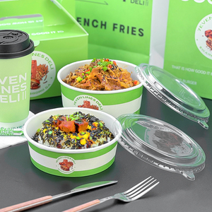 Venta al por mayor logotipo personalizado impreso biodegradable ecológico desechable papel Kraft comida ensalada arroz Ramen Bowl Sushi tapa transparente - Product Image 3