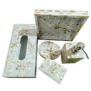 Wholesale Mother of Pearl <b>Bathroom</b> <b>Set</b> Custom Shell Inlay Decorative Vanity <b>Accessories</b> with Soap Dispenser Toothbrush Holder T - Product Image 1