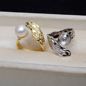 S925 Silver Opening Simple Baroque <b>Ring</b> DIY Jewelry Accessories for Women <b>Large</b> 11-14 Pearl Empty Holder 4167 Loose Pearls - Product Image 1