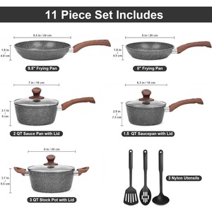 Granite chậu và chảo đặt siêu không dính, 11 Piece Die-cast Cookware sets với chiên, nước sốt, stockpot, ở lại mát mẻ xử lý - Product Image 2