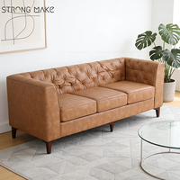 Anpassbares Italienisches Leder Vintage-Sofa-Set Wohnzimmer Büro Couch Möbel 2-Sitzer Braunes Kunstleder Ecksofa