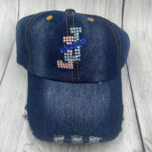 El más nuevo hecho a mano personalizado <span class=keywords><strong>JJ</strong></span> JJOA Jack and Jill Inc. 1938 rosa y azul diamantes de imitación <span class=keywords><strong>Vaquero</strong></span> al aire libre Bling sombreros gorra de béisbol - Product Image 1