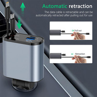Chargeur de voiture rétractable 2 ports 100W avec 4 câbles rétractables 4-en-1, chargeur de voiture 20W de puissance de sortie