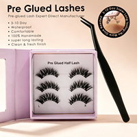 Cils auto-adhésifs 100% faits main, imperméables, à bande extensible, pré-collés, demi-cils volumineux style Manga, taille personnalisée, vente en gros Europe