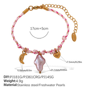 18K Gold Plated Stainless Steel Charm Bracelet <b>Pink</b> <b>Braided</b> Chain Adjustable Pendant Bangle DIY Jewelry Gift - Product Image 4