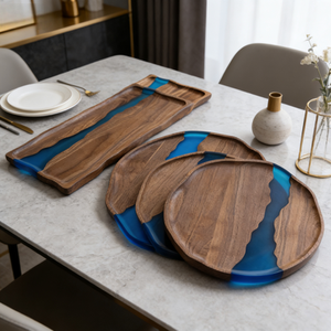 Nouvelle Planche à Découper en Bois d'Acacia et Résine, <span class=keywords><strong>Plateau</strong></span> de Service pour Steak, Planche à Fromage en Époxy pour Usage Domestique, Idéal comme Cadeau - Product Image 3