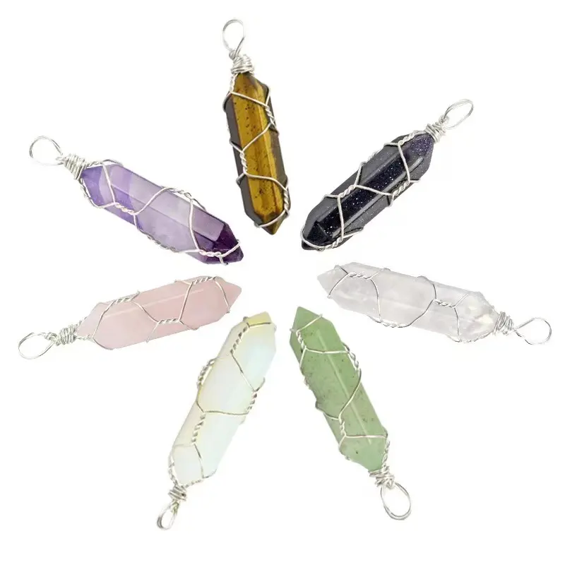 Hoge Kwaliteit Natuurlijke Crystal Quartz Hanger Metalen Cirkel Draad Kronkelende Liefde Hanger Helende Crystal Spirit Slinger