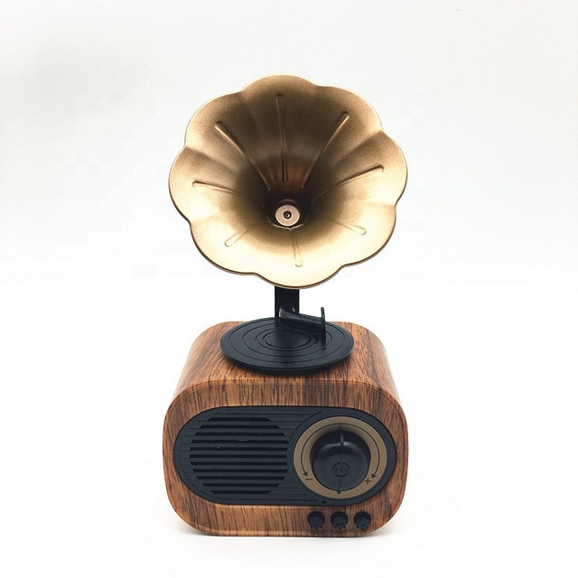 B5 Retro Gramophone Speaker, Vintage Wooden Wireless Speaker with Horn, Portable Mini Music Player for Home Decor Gift