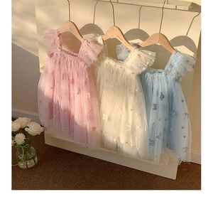 Abito estivo a maglia ricamato a farfalla per ragazze nuovo vestito a maniche volanti <span class=keywords><strong>da</strong></span> principessa per bambini vestiti dolci per bambini - Product Image 3