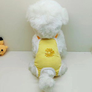 Culotte menstruelle rayée jaune pour chien, avec fleur brodée, pour femelles Teddy Bichon Frise, utilisation quatre saisons - Product Image 1