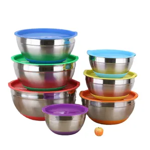 Đa kích thước đầy màu sắc Baking trộn bát thép không gỉ trộn bát với nắp