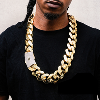 Collier Homme Chaîne Maille Cubaine Miami Épaisse Plaqué Or 14K 18K, Bijoux Hip Hop avec Fermoir Pavé Classique Type Monaco