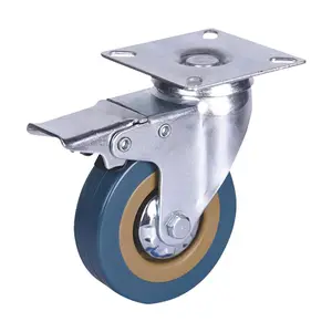 HM2218 Lightweight PVC Gray Rubber Wheels Brake Universal Shelf Cart Casters Mute Food Cart Flat Brake Gray Rubber Wheels