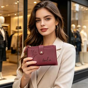 Minimalist Slim Wallet Women, Custom Floral Pu Leather Card Case With Id Window, Compact Small <b>Bifold</b> Coin <b>Purse</b> for Travel - Product Image 5