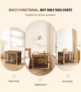 Caja rústica de madera marrón para perros, resistente, doble puerta, muebles, mesa auxiliar, cojín, pies ajustables, casa para perros pequeños - Product Image 6