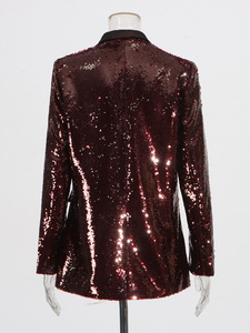 Veste de costume pour femme, tendance, nouvelle collection été, design à sequins tissés solides TP10, bouton carré, col en V - Product Image 2