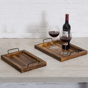 Plateau de service en <span class=keywords><strong>bois</strong></span> de pin massif avec poignées en <span class=keywords><strong>métal</strong></span> Assiettes rectangulaires finies brûlées Vaisselle - Product Image 4