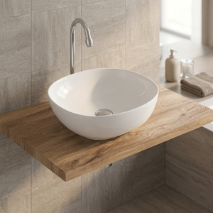 Lavabo de Baño Moderno Clásico con Superficie Sólida de Granito Blanco, Lavabo Cuadrado con Soporte para Grifo de un Solo Orificio - Product Image 4