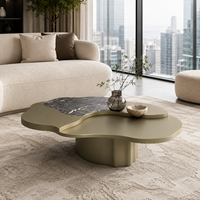 Table basse de luxe en acier inoxydable et marbre naturel de forme spéciale, design minimaliste italien, pour salon et maison