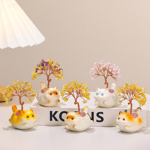 Cute Cat <b>Crystal</b> <b>Tree</b> Ornament Resin Figurine Desk Decoration Gift Home Decor - Product Image 1