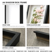 Cadre en Bois Massif A4 Personnalisé Effet Ombre 3D, Cadre Photo Noir Mat, Boîte à Souvenirs pour Fleurs Séchées, Décoration Intérieure