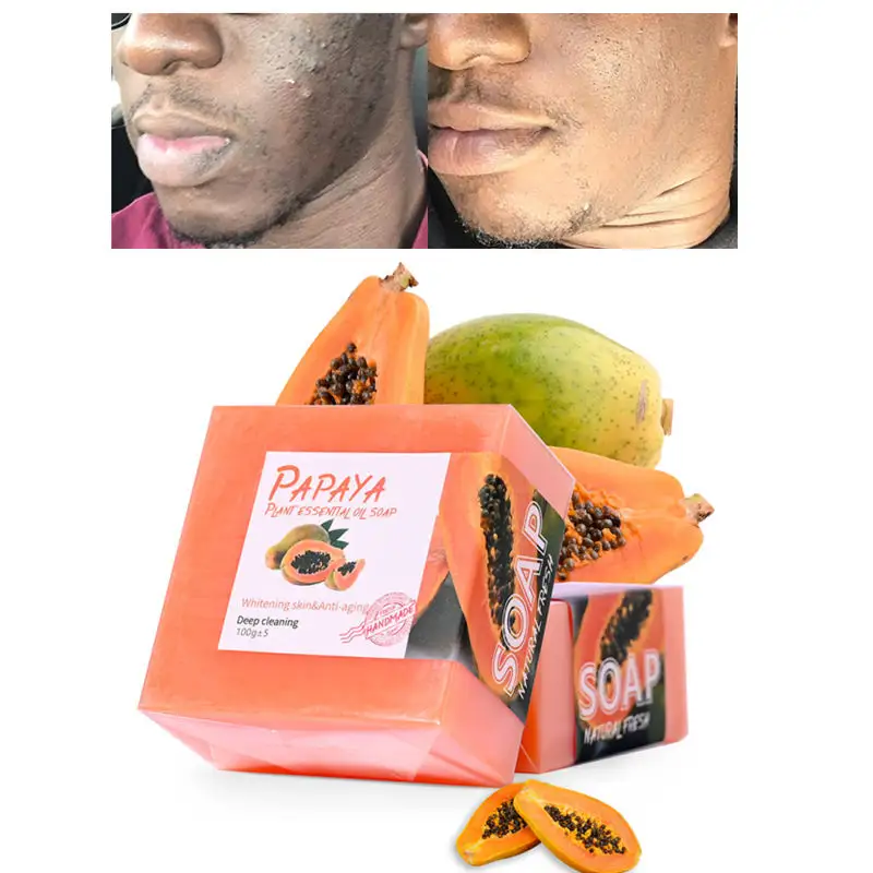 Suprimentos de banho Orgânicos para cuidados com a pele Barra branqueadora hidratante anti-acne Glicerina Papaya Rosto Beleza Corporal sabonete