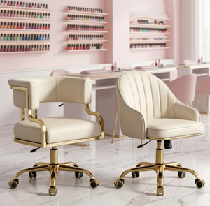 Sillón de Manicura Moderno de Lujo con Base Dorada y Tapicería de Cuero PU, Juego de Sillas para Técnicos de Pedicura y Manicura, con Ruedas, para Uso Comercial - Product Image 1