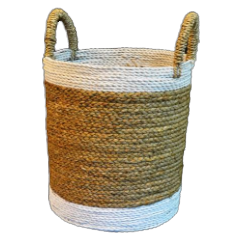 Juego de 4 Cestas Tejidas Jacinto de Agua y Trenza Blanca PDBS2338 - Product Image 1