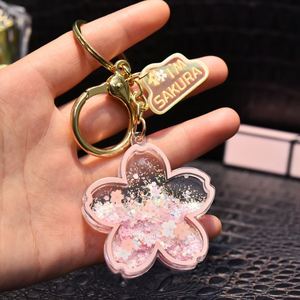 <b>Floating</b> Sakura Cherry Blossom Keychain, Liquid Oil Acrylic Quicksand Pendant, Cute Couple Gift for Car Keys Bag Jewelry - Product Image 2
